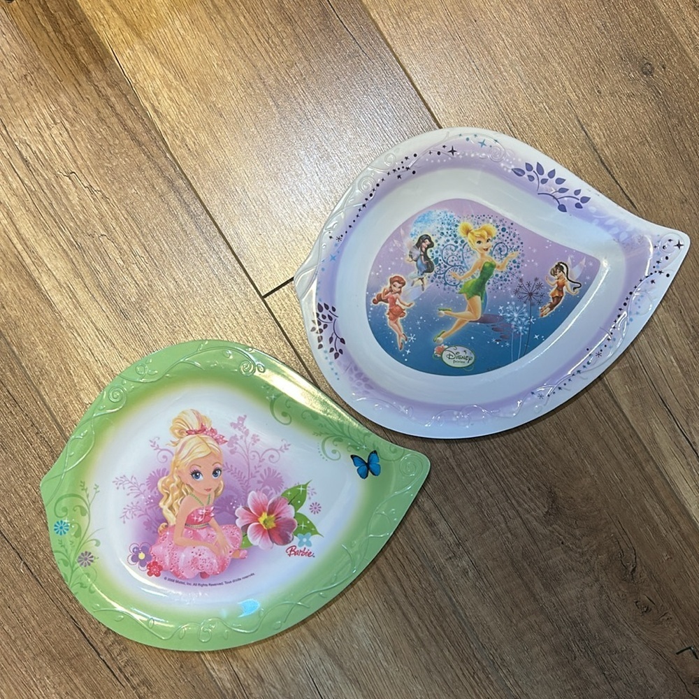 Lot of 2 TRUDEAU Disney fairies and Barbie Embossed plate